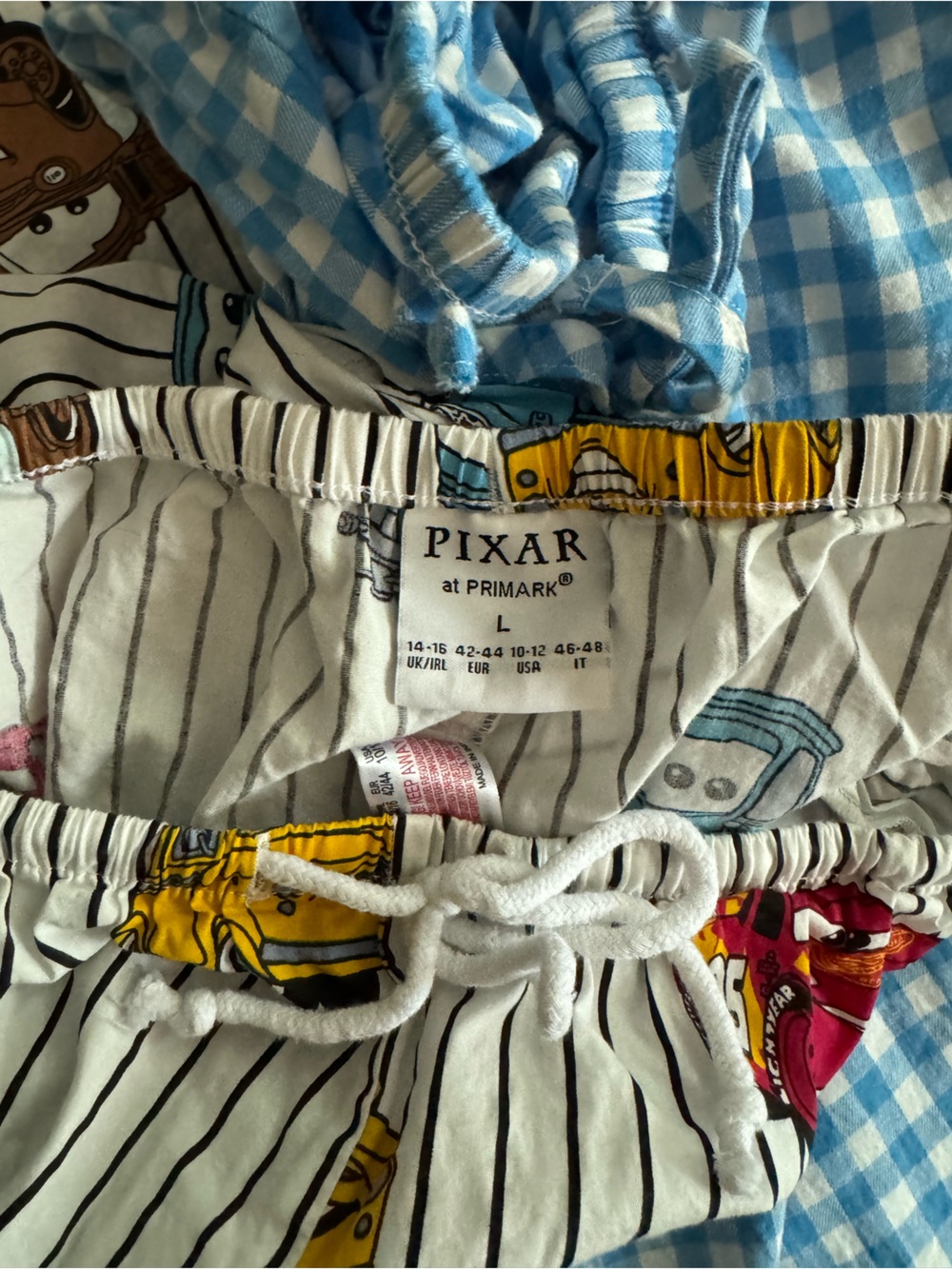 Pajama Pants Bundle 4 Pairs Gingham, Cars & Striped Size L - Picture 3 of 5